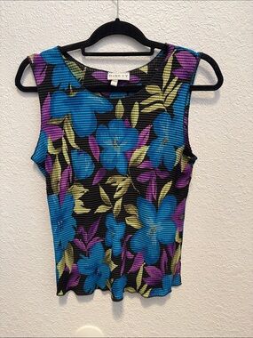Ninety Black Ribbed Tank with Blue & Purple Floral Print